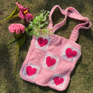 Crochet Tote Bag with Hearts